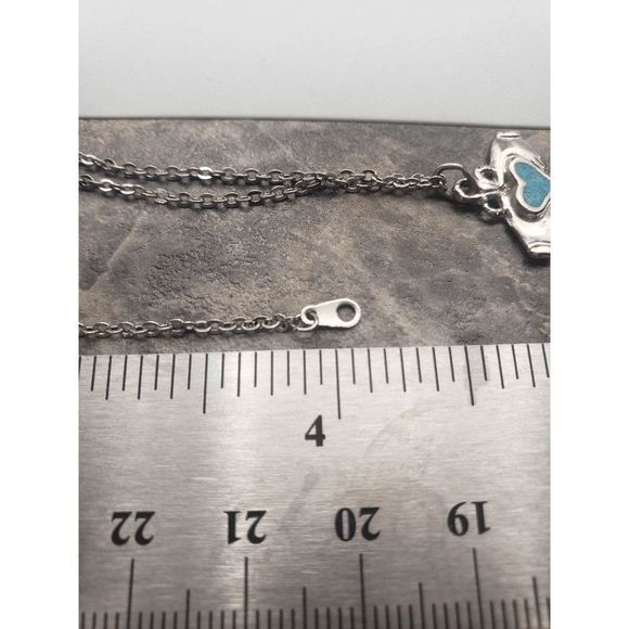 Silver-tone and Turquoise Praying Hands Necklace/Earring Set - 16" - Picture 4 of 4